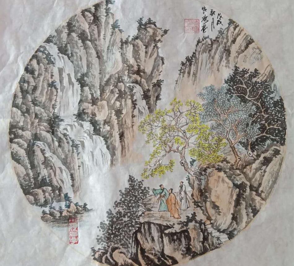 陈寒冰工笔山水画扇面作品欣赏