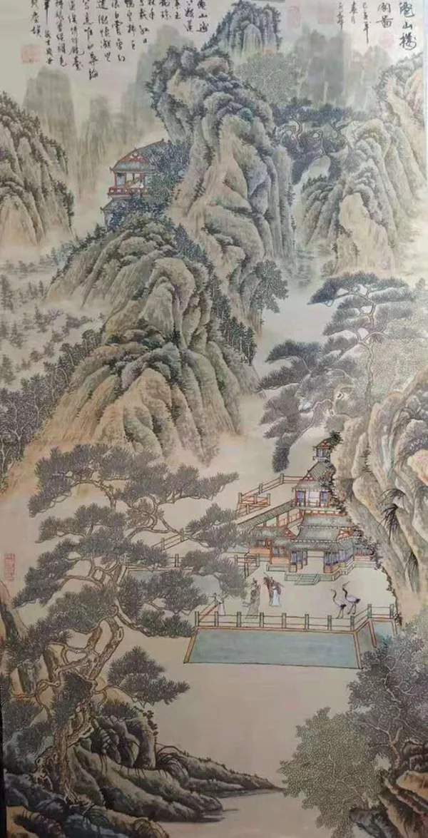 工笔山水画《仙山楼阁图》纵136横63纸本设色-作品欣赏-青岛即墨陈寒冰